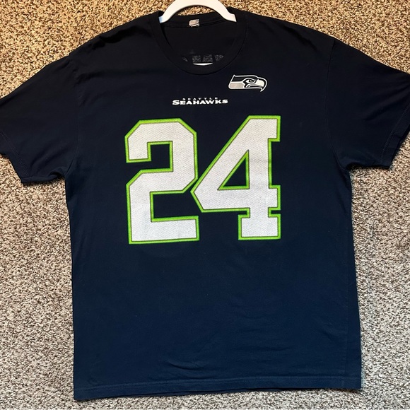 Marshawn lynch Seattle Seahawks Navy Blue T-Shirt jersey - Picture 1 of 5